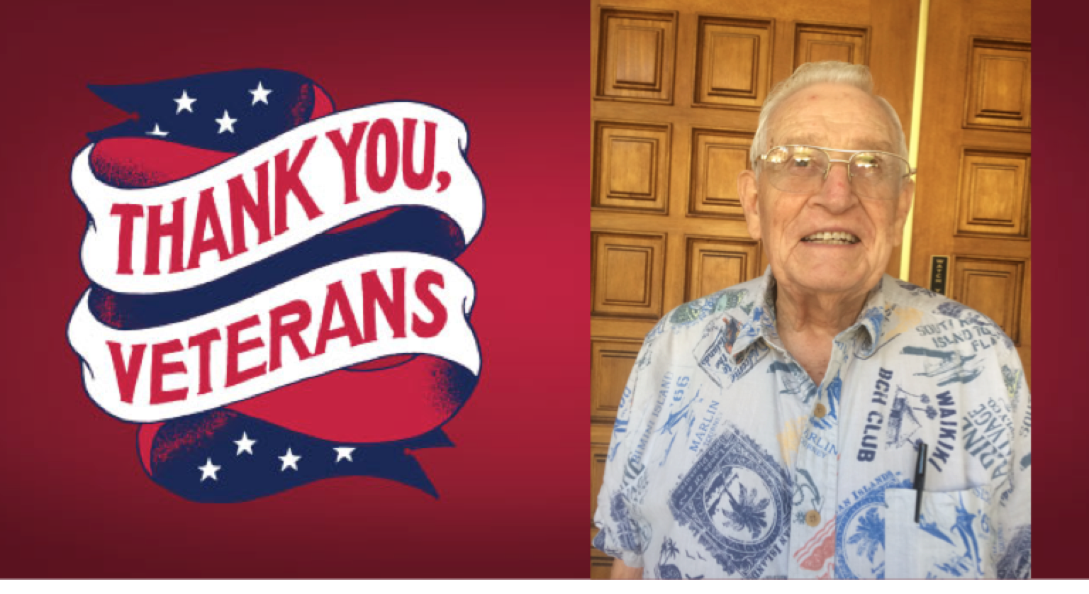 The wording Thank You Veterans with a photo of Robert Yensen.